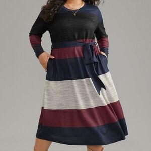 Colorblock Contrast Heather Belted Dress